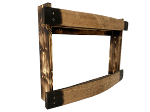 torched bourbon whiskey liquor barrel stave shelf, wood bottle display cabinet, wall mount, easy installation, side view