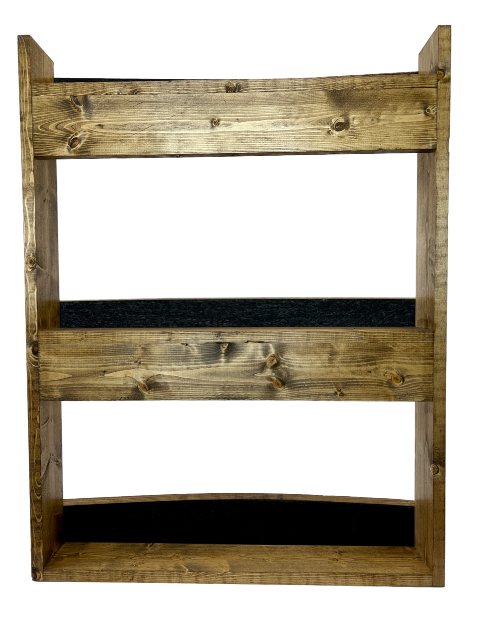 The Torched Barrel Bourbon/Whiskey Stave Shelf, Large Dark Walnut Three-Tier Liquor Bottle Display Cabinet, Wall Mount, Easy Installation
