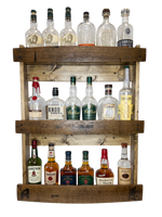 Load image into Gallery viewer, The Torched Barrel Bourbon/Whiskey Stave Shelf, Large Dark Walnut Three-Tier Liquor Bottle Display Cabinet, Wall Mount, Easy Installation
