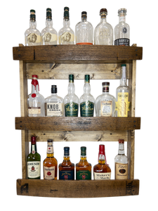 The Torched Barrel Bourbon/Whiskey Stave Shelf, Large Dark Walnut Three-Tier Liquor Bottle Display Cabinet, Wall Mount, Easy Installation