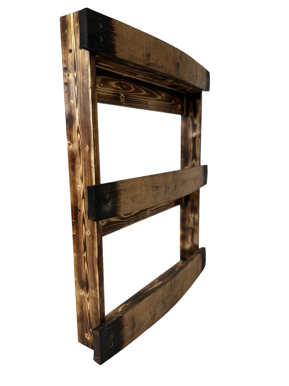 The Torched Barrel Bourbon/Whiskey Stave Shelf, Large Torched Three-Tier Liquor Bottle Display Cabinet, Wall Mount, Easy Installation