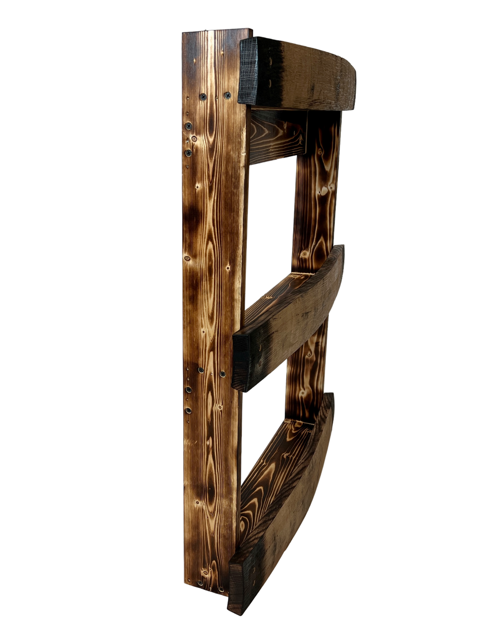 The Torched Barrel Bourbon/Whiskey Stave Shelf, Large Torched Three-Tier Liquor Bottle Display Cabinet, Wall Mount, Easy Installation