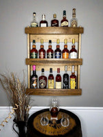 Load image into Gallery viewer, The Torched Barrel Bourbon/Whiskey Stave Shelf, Large Dark Walnut Three-Tier Liquor Bottle Display Cabinet, Wall Mount, Easy Installation, empty shelves
