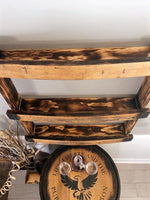 Load image into Gallery viewer, Bourbon Whiskey Barrel Stave Shelf, 3 Levels, Torched Liquor Shelf, Top View
