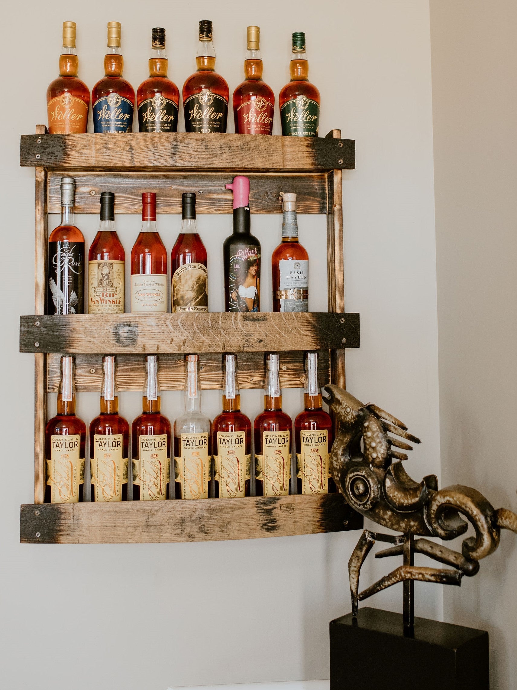Barrel Stave Shelves Tagged Whiskey Bar Shelf The Torched Barrel